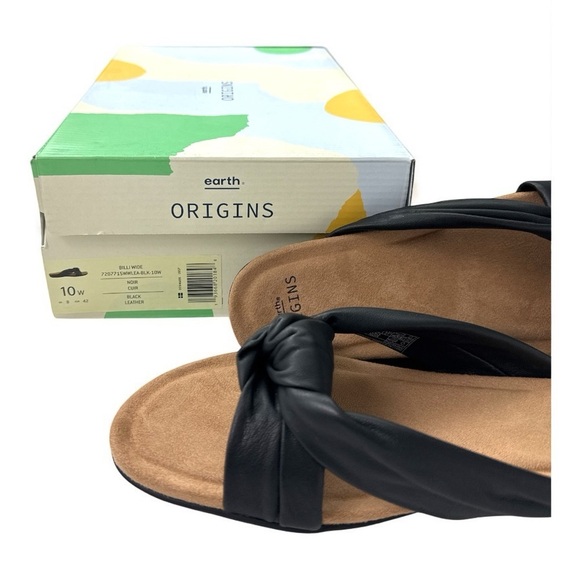 NIB Earth Origins Billi Black Leather Slide Sandals - Size 10W - Picture 9 of 13